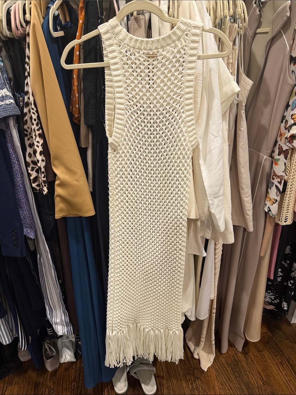 MICHAEL Michael Kors Cream Crochet Fringe Midi Dress - Picture 3 of 3